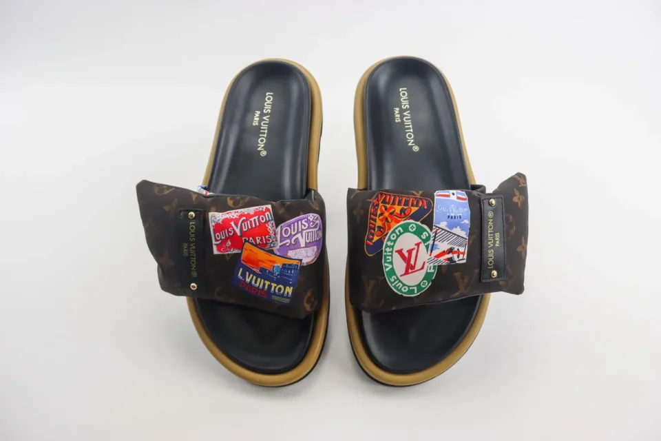 Louis Vuitton Pool Slide Sandal LV20 brown monogram canvas padded strap rubber sole slippers