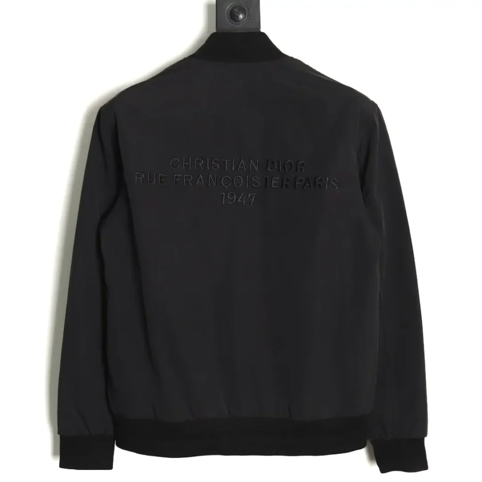Christian Dior jacket black fabric with embroidered details on back Rue François 1er Paris 1947 text