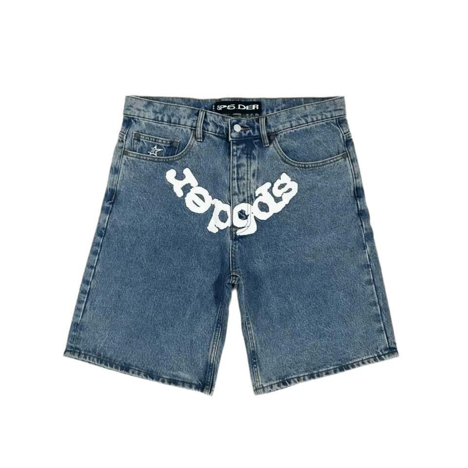 Sp5der White Logo Blue Cowboy Shorts