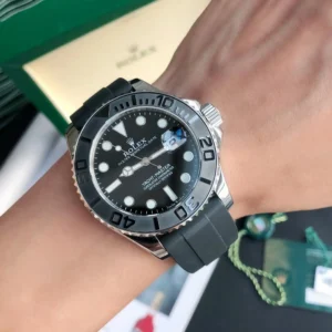Rolex Yacht-Master 116622 black dial ceramic bezel stainless steel case watch with black rubber strap