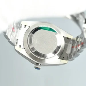Rolex Oyster Perpetual silver dial stainless steel case and bracelet watch back view