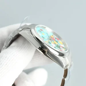 Swatch Gent 1991 turquoise dial stainless steel case and bracelet quartz watch with colorful design