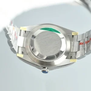 Rolex Oyster Perpetual silver dial stainless steel case and bracelet watch back view