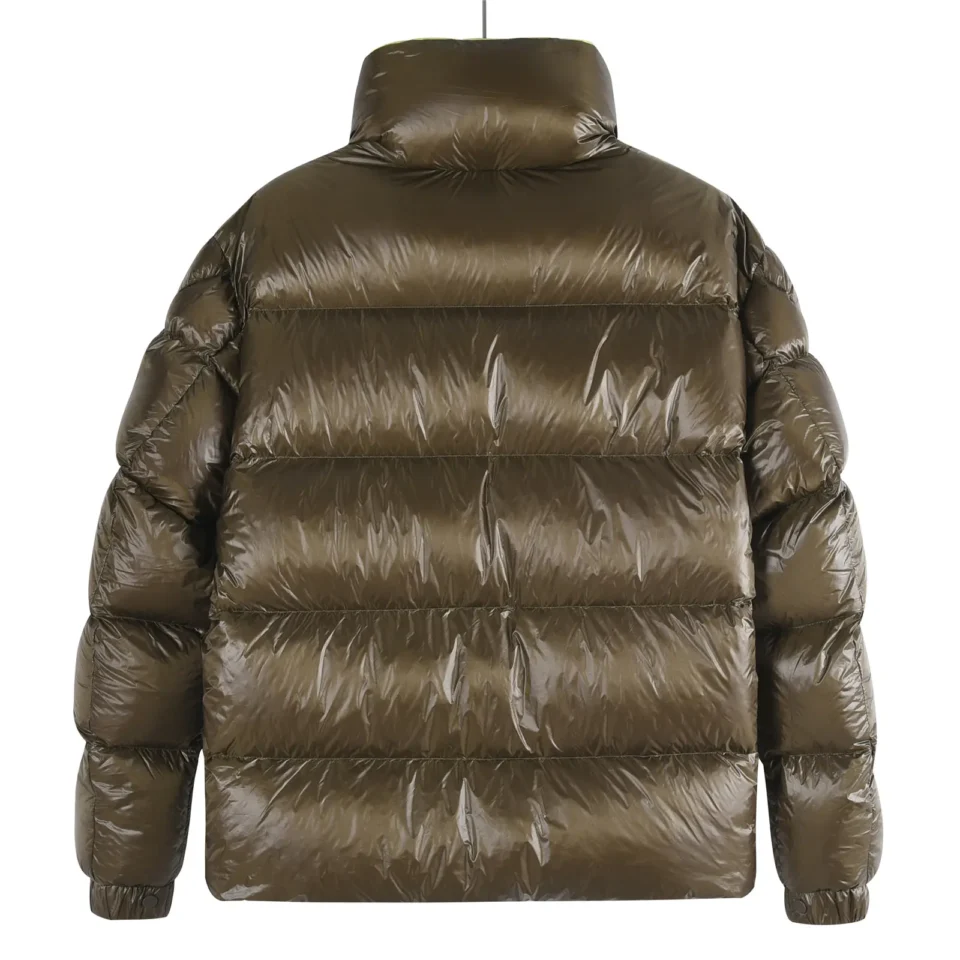 Moncler Men’s Puffer Jacket olive green shiny nylon quilted insulated coat