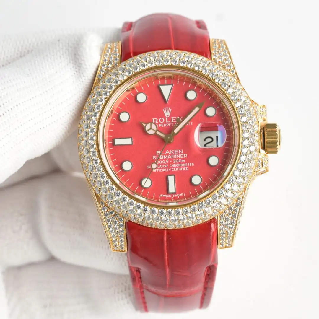 Rolex Submariner 16610 Date Steel 40mm Red Diamond Dial 3CT Diamond Bezel (16610-ICE-0001)