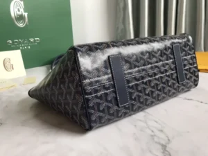 Goyard Saint Louis PM tote bag navy blue coated canvas leather trim