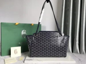 Goyard Saint Louis PM tote bag navy blue coated canvas leather handles medium size luxury handbag