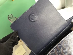 Goyard Saint Sulpice PM medium navy blue leather crossbody bag with signature monogram canvas