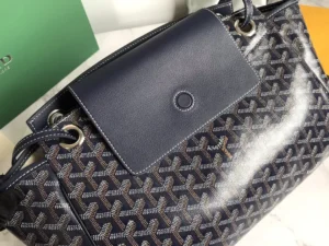 Goyard St. Louis PM tote bag navy blue coated canvas leather trim medium size luxury handbag