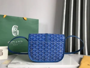 Goyard Goyardine Saint Louis PM blue coated canvas shoulder bag leather trim