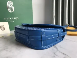 Goyard Saint Louis GM tote bag blue canvas leather trim white stitching medium size