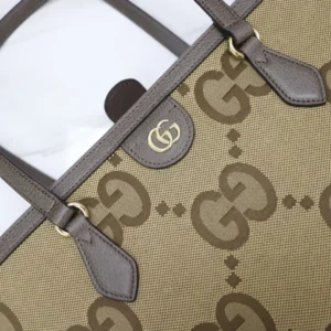 Gucci tote bag medium beige brown GG canvas leather handles gold hardware