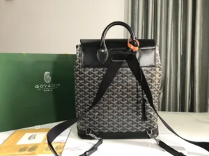 Goyard Saint Louis PM GM0751 black leather and coated canvas backpack with adjustable straps and top handle