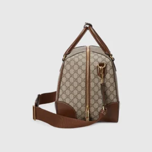 Gucci Duffle Bag Medium beige GG canvas brown leather trim gold hardware and adjustable strap