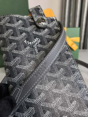 Goyard Saint Louis GM tote bag black gray coated canvas leather trim small size