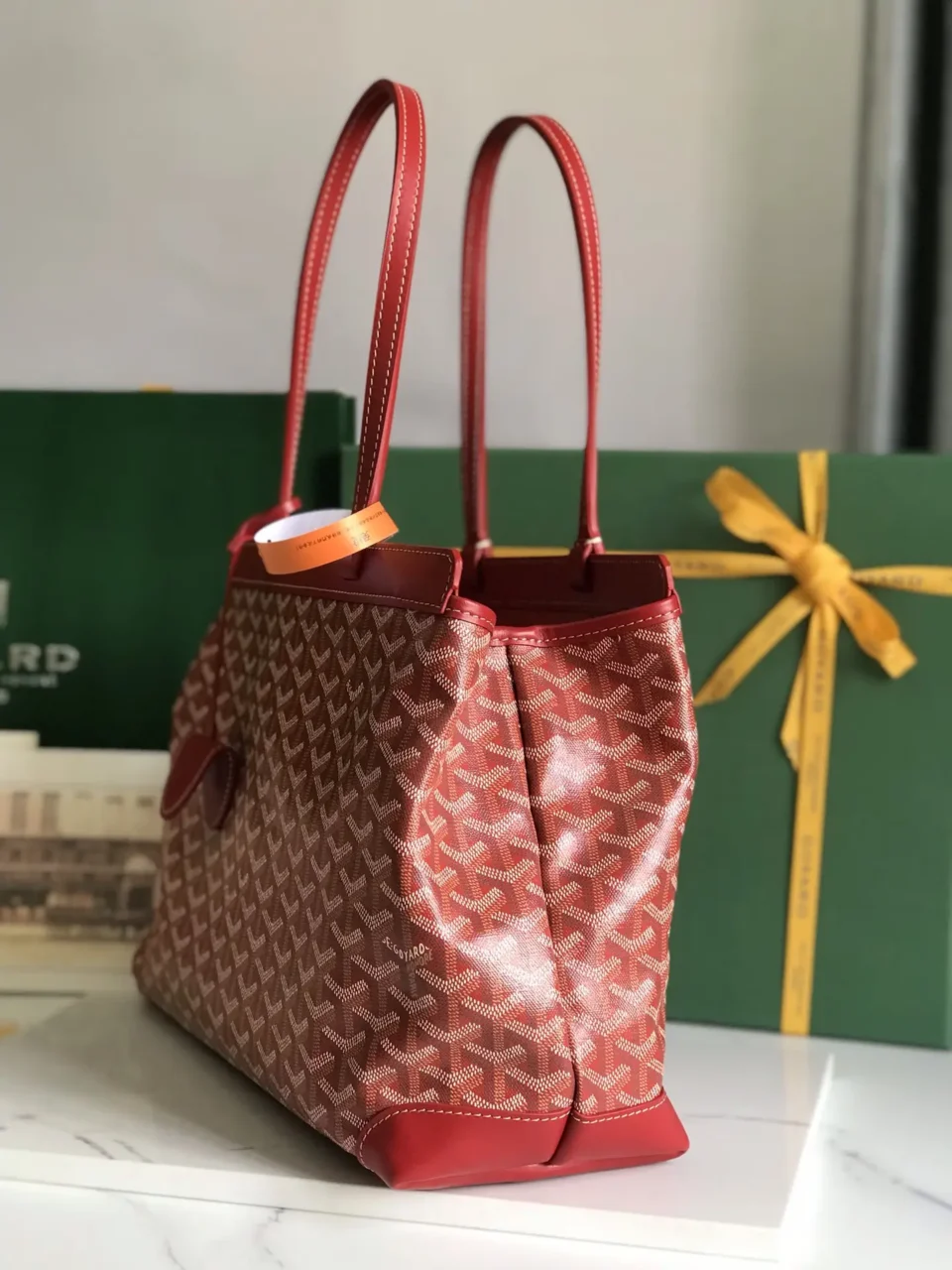 Goyard Saint Louis PM tote bag red monogram canvas leather trim medium size luxury handbag