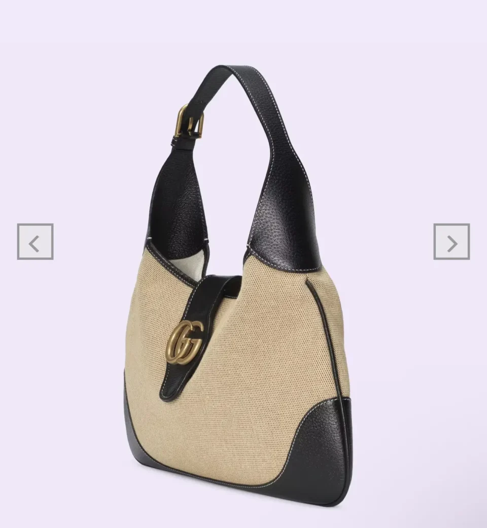 Gucci Jackie 1961 small beige canvas bag black leather trim gold hardware