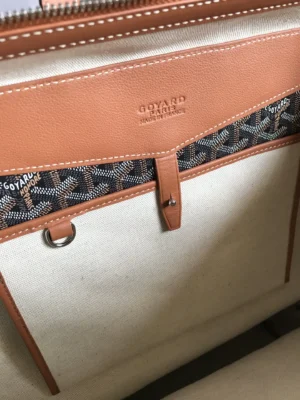 Goyard Saint Louis PM GM tote bag natural canvas brown leather trim interior pocket