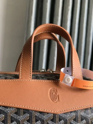 Celine Triomphe Canvas Small Bag brown leather trim top handles embossed logo
