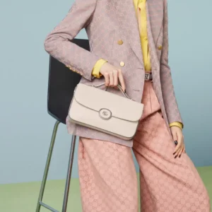 Gucci 1955 Horsebit Small Top Handle Bag beige leather medium size silver hardware