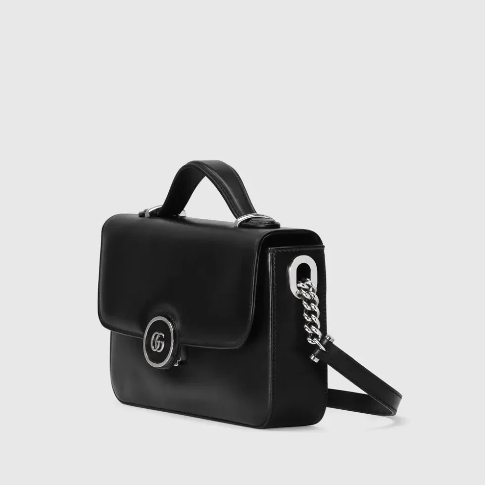 Gucci Diana small black leather shoulder bag silver chain and GG logo closure