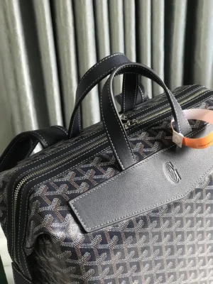 Goyard Anjou 36 tote bag black coated canvas and calf leather handles with signature chevron pattern