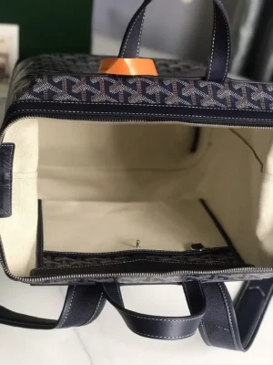 Goyard Saint Louis GM tote bag navy blue canvas with leather trim and beige interior lining