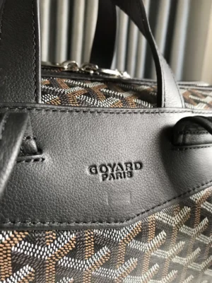 Goyard Anjou 37 M04041 black leather monogram canvas handbag with silver hardware