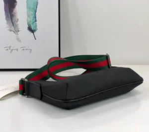 Gucci shoulder bag black canvas with red green web strap adjustable crossbody accessory
