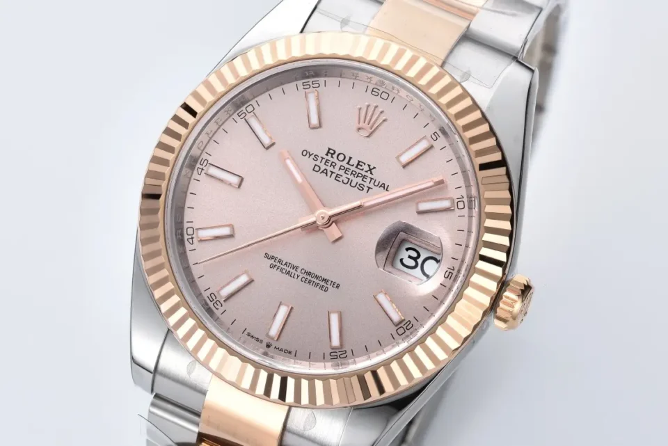 Rolex Datejust 36mm pink dial rose gold fluted bezel stainless steel watch