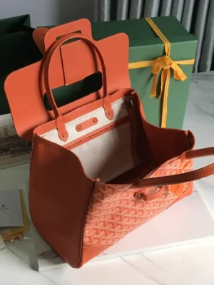 Goyard Anjou GM tote bag orange chevron canvas leather trim medium size interior pocket