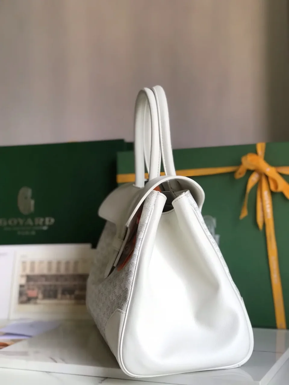 Goyard Saint Louis tote bag medium white coated canvas leather trim