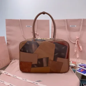 Miu Miu patchwork leather medium tote bag brown multicolor suede and calfskin