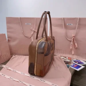 Miu Miu Matelassé 23 leather patchwork small tote bag brown multicolor leather