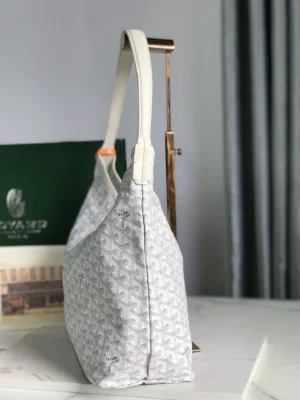 Goyard Saint Louis PM tote bag white chevron canvas leather trim shoulder bag