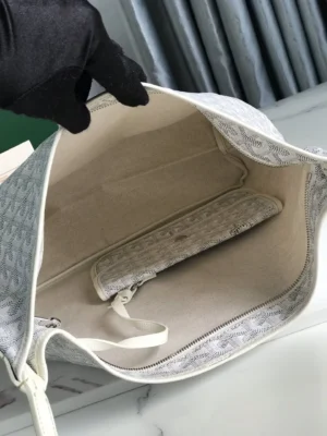 Goyard Saint Louis PM tote bag white chevron canvas leather interior wristlet pouch