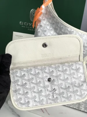 Goyard Saint Louis PM tote bag white gray chevron canvas leather trim medium size handbag