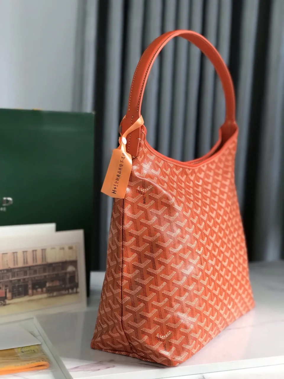 Goyard Saint Louis MM tote bag orange coated canvas leather trim medium size luxury handbag