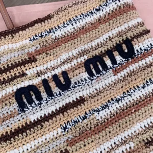 Miu Miu tote bag striped multicolor crochet design cotton blend with leather handles