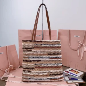 Miu Miu crochet tote bag medium multicolor cotton with leather handles