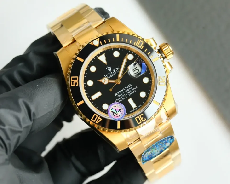 Rolex Submariner 116618LN black dial ceramic bezel 18k yellow gold case and bracelet watch