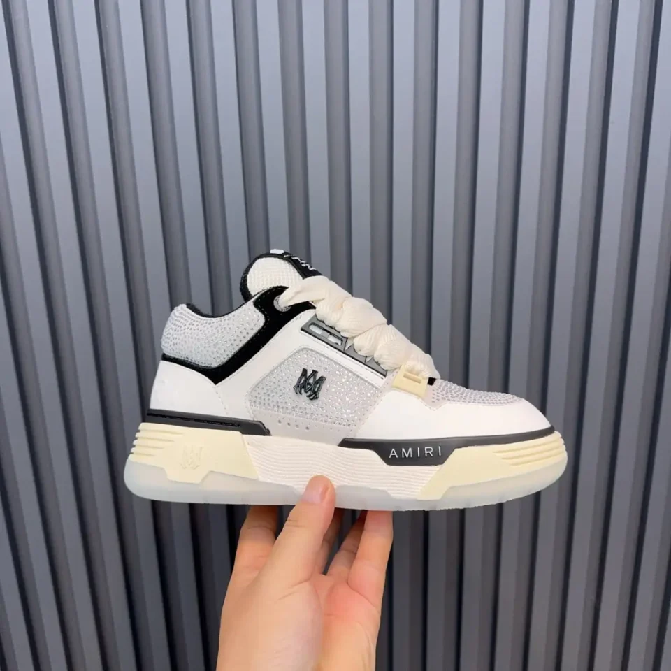 Amiri MC1 low top sneakers white black crystal mesh leather with rubber sole