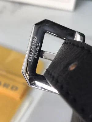 CooYard belt silver-tone buckle black leather strap with embossed logo design