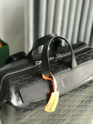 Goyard Sac Jour bag black coated canvas leather handles silver zipper hardware