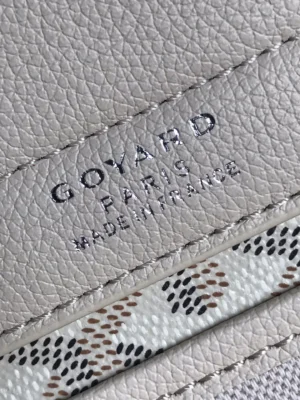 Goyard bag light gray leather with signature canvas detail and silver embossed logo Paris France