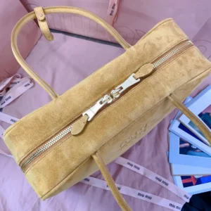 Miu Miu handbag medium beige suede tote bag with zipper closure and double handles