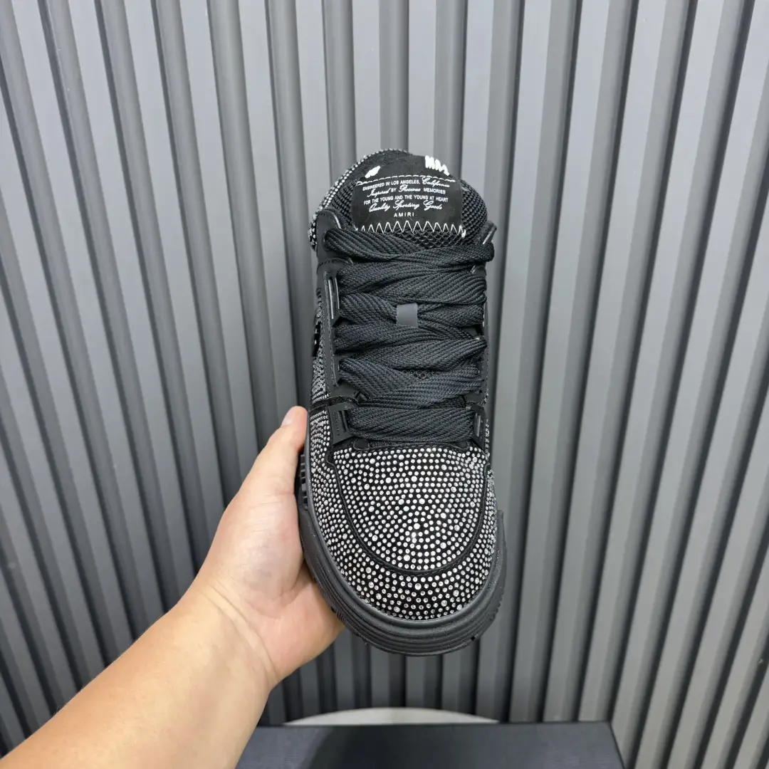 Amiri Skel Top Grey black crystal-studded leather sneakers