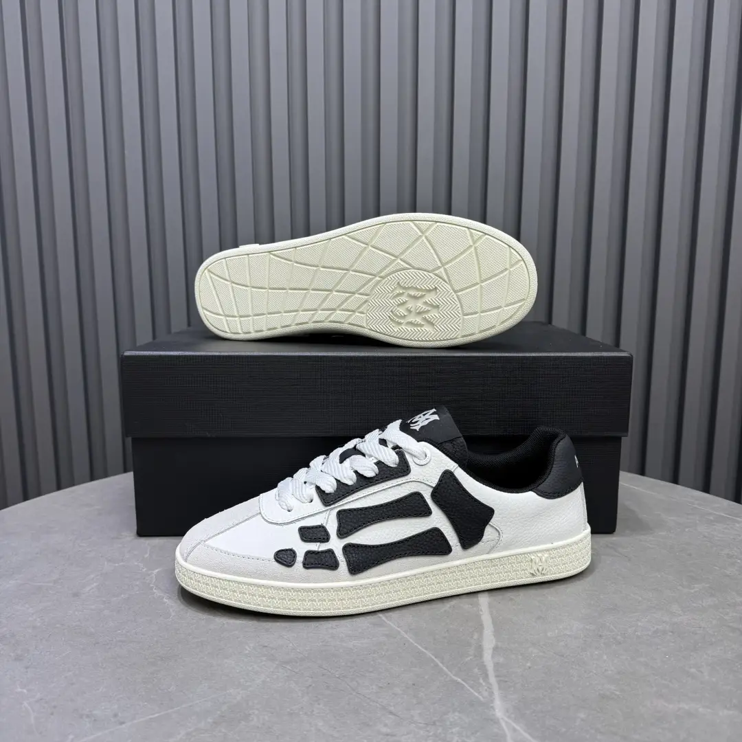 Amiri Skel Top low sneakers white black leather shoes with rubber sole and unique skeleton design