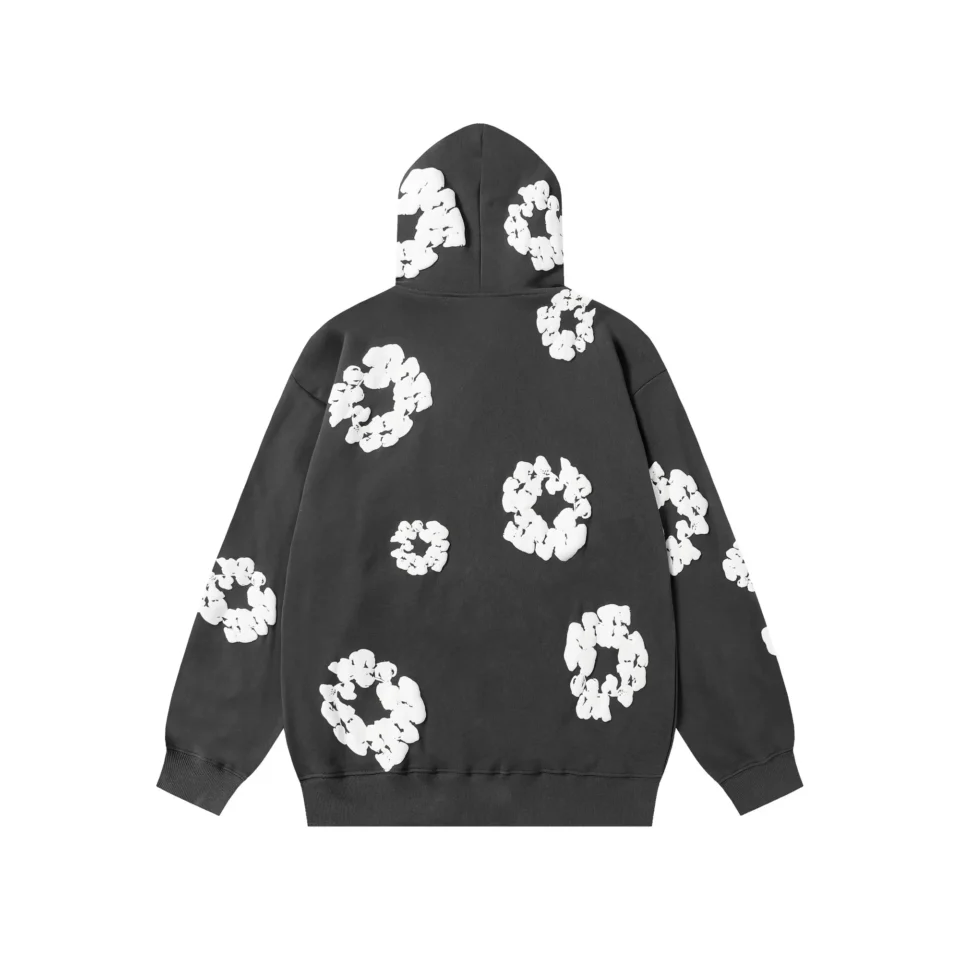 Unknown brand hoodie black with white abstract floral print cotton material