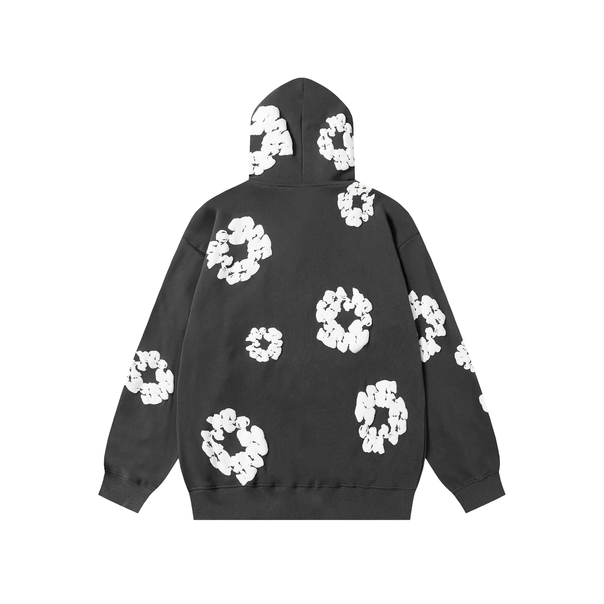 Unknown brand hoodie black with white abstract floral print cotton material